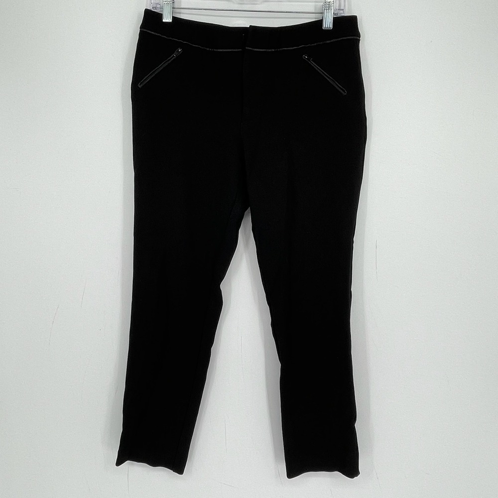 Catherine Malandrino Women's Black Faux Leather Trim Zip Pocket Trousers Size 10